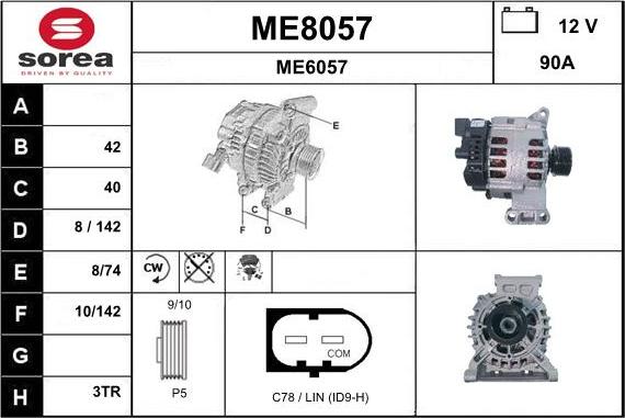 SNRA ME8057 - Alternator autospares.lv