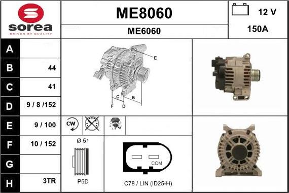 SNRA ME8060 - Alternator autospares.lv