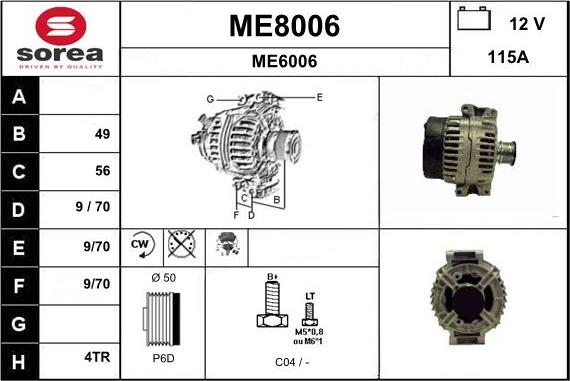 SNRA ME8006 - Alternator autospares.lv