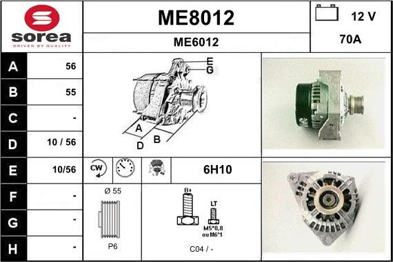 SNRA ME8012 - Alternator autospares.lv