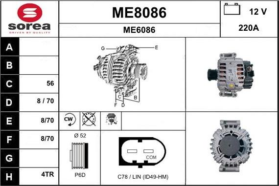 SNRA ME8086 - Alternator autospares.lv