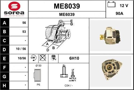 SNRA ME8039 - Alternator autospares.lv