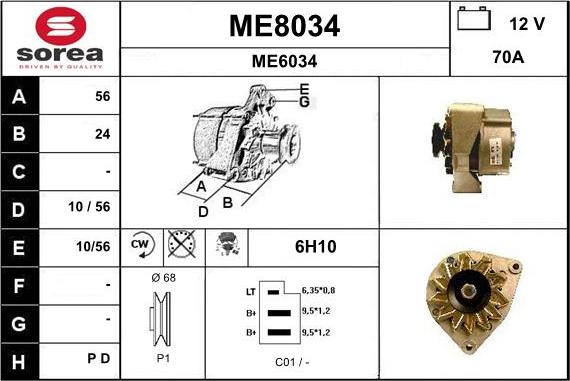 SNRA ME8034 - Alternator autospares.lv