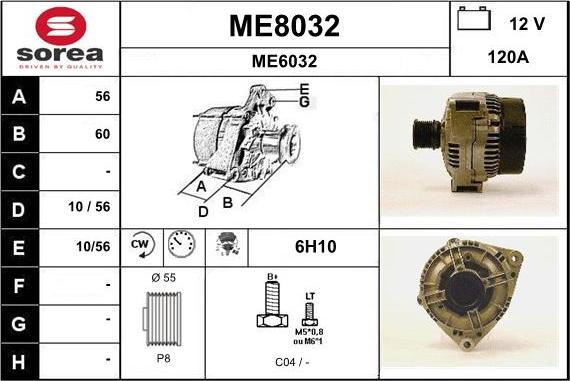 SNRA ME8032 - Alternator autospares.lv