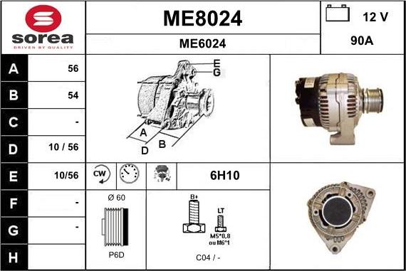 SNRA ME8024 - Alternator autospares.lv