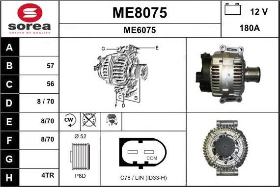 SNRA ME8075 - Alternator autospares.lv