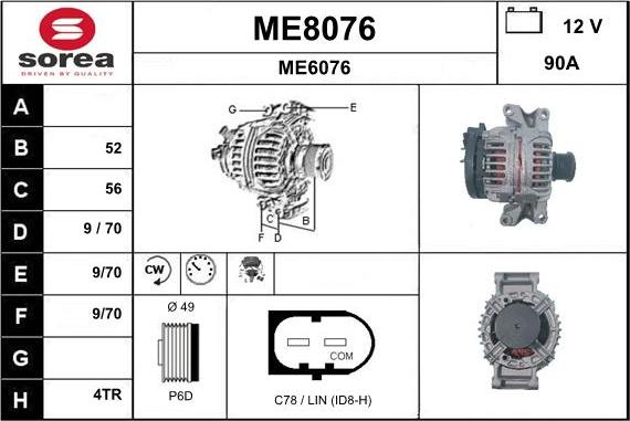 SNRA ME8076 - Alternator autospares.lv