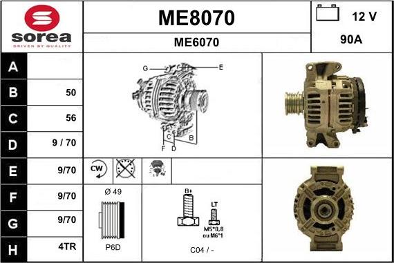 SNRA ME8070 - Alternator autospares.lv