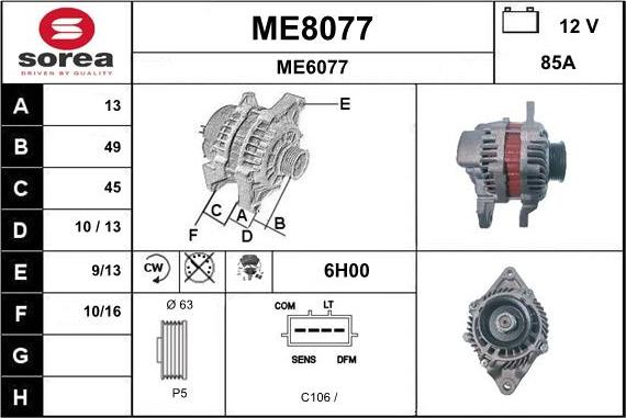 SNRA ME8077 - Alternator autospares.lv