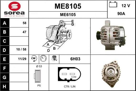 SNRA ME8105 - Alternator autospares.lv
