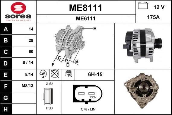 SNRA ME8111 - Alternator autospares.lv