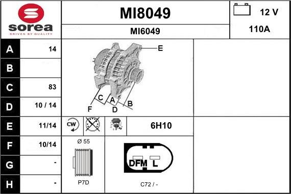 SNRA MI8049 - Alternator autospares.lv