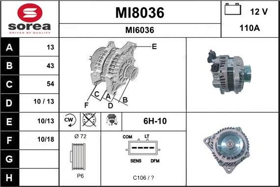 SNRA MI8036 - Alternator autospares.lv