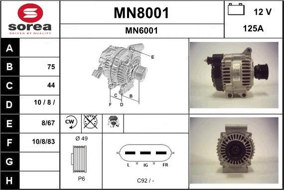 SNRA MN8001 - Alternator autospares.lv