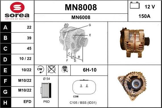 SNRA MN8008 - Alternator autospares.lv