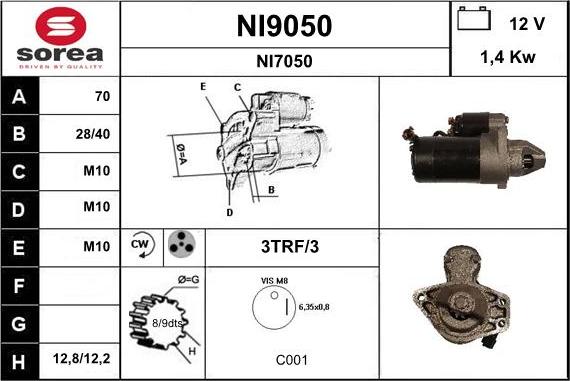 SNRA NI9050 - Starter autospares.lv