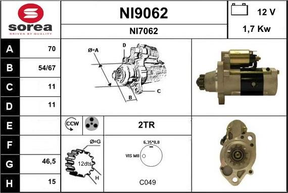 SNRA NI9062 - Starter autospares.lv