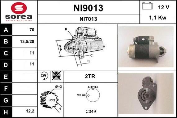 SNRA NI9013 - Starter autospares.lv