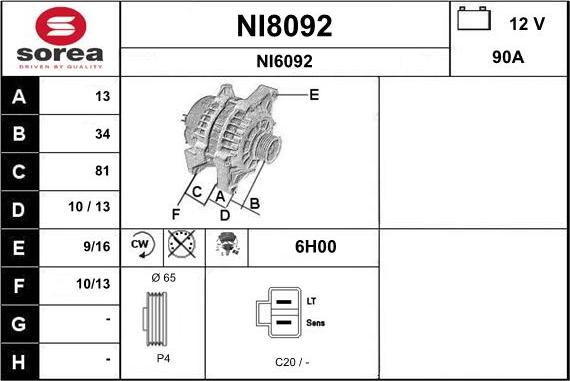 SNRA NI8092 - Alternator autospares.lv