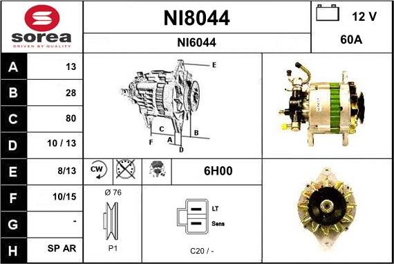 SNRA NI8044 - Alternator autospares.lv