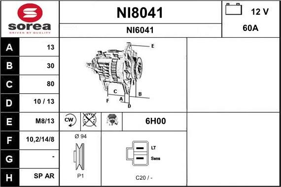 SNRA NI8041 - Alternator autospares.lv