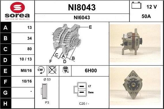 SNRA NI8043 - Alternator autospares.lv