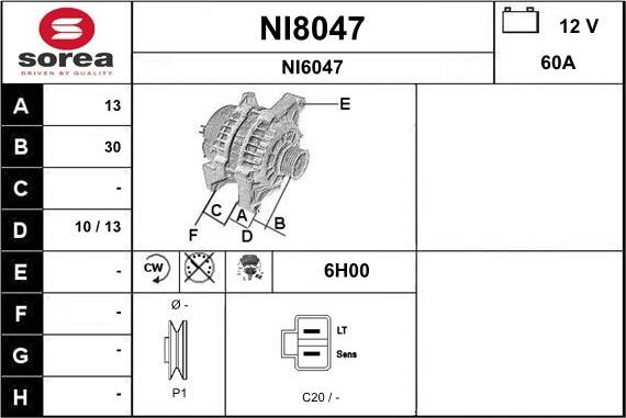 SNRA NI8047 - Alternator autospares.lv