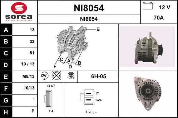 SNRA NI8054 - Alternator autospares.lv