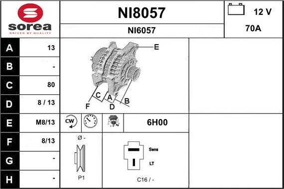 SNRA NI8057 - Alternator autospares.lv