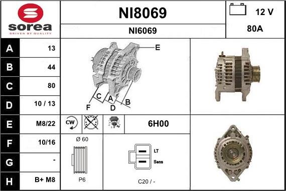 SNRA NI8069 - Alternator autospares.lv