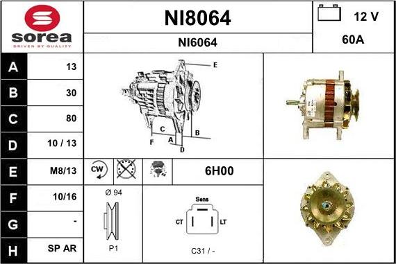 SNRA NI8064 - Alternator autospares.lv