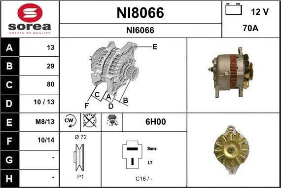 SNRA NI8066 - Alternator autospares.lv