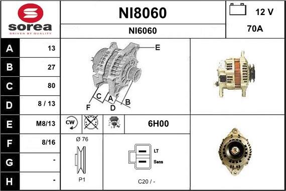 SNRA NI8060 - Alternator autospares.lv