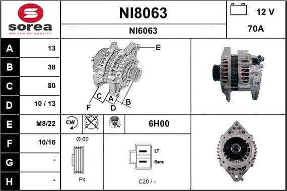 SNRA NI8063 - Alternator autospares.lv