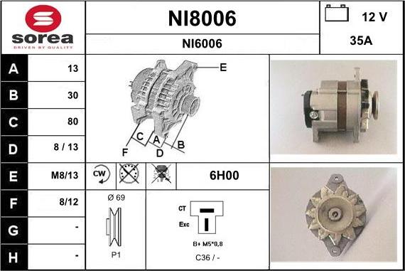 SNRA NI8006 - Alternator autospares.lv