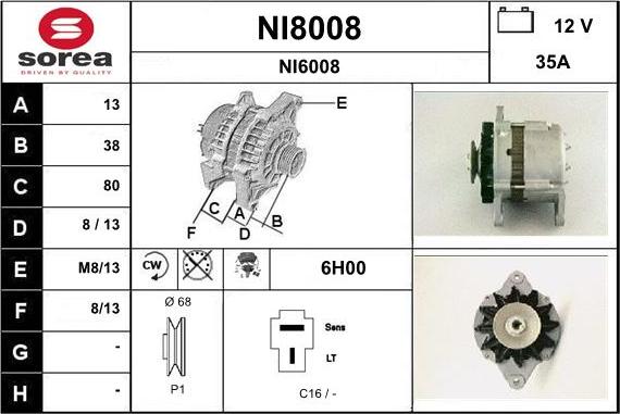 SNRA NI8008 - Alternator autospares.lv