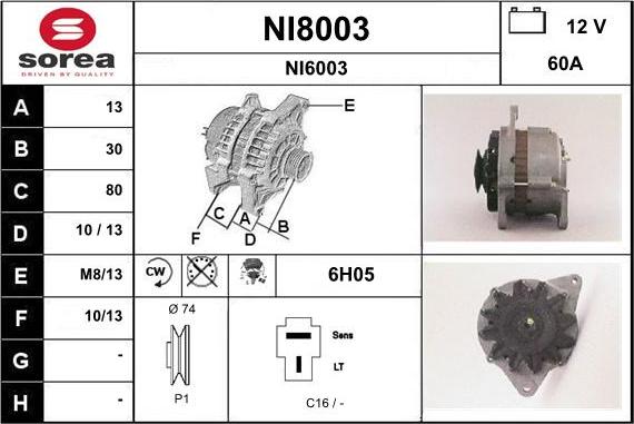 SNRA NI8003 - Alternator autospares.lv