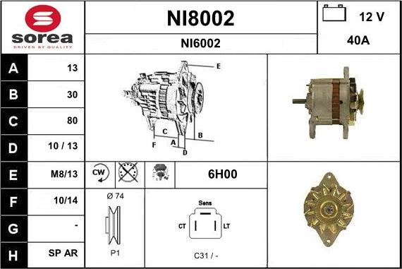 SNRA NI8002 - Alternator autospares.lv