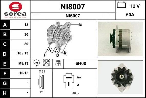SNRA NI8007 - Alternator autospares.lv