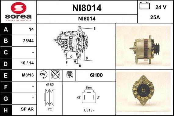 SNRA NI8014 - Alternator autospares.lv