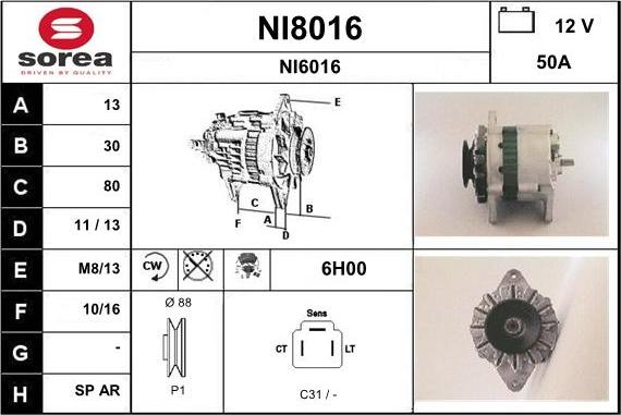 SNRA NI8016 - Alternator autospares.lv