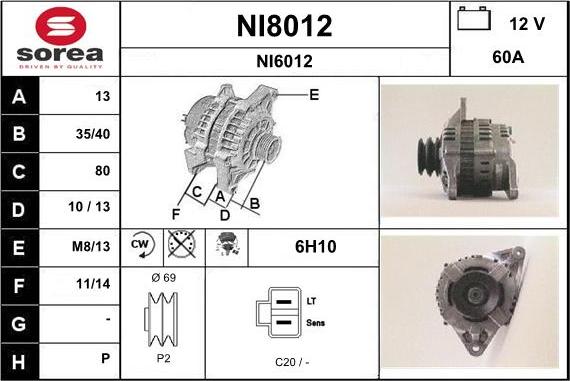 SNRA NI8012 - Alternator autospares.lv