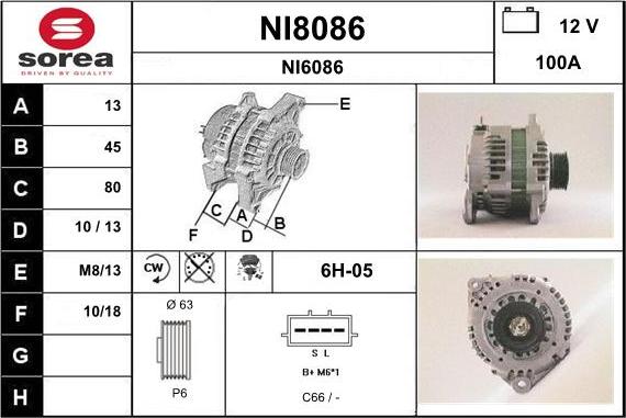 SNRA NI8086 - Alternator autospares.lv