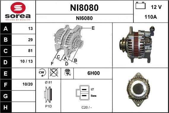 SNRA NI8080 - Alternator autospares.lv