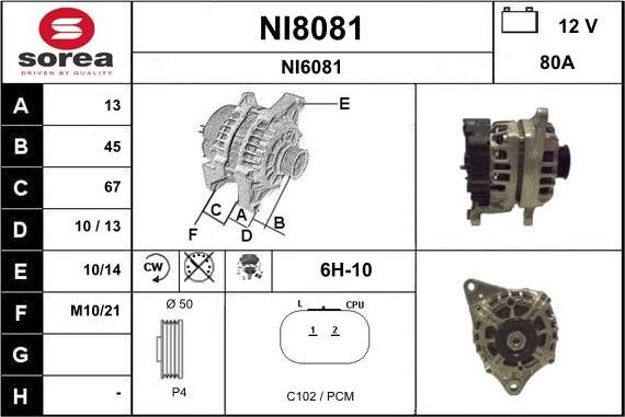 SNRA NI8081 - Alternator autospares.lv