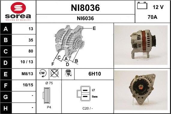 SNRA NI8036 - Alternator autospares.lv