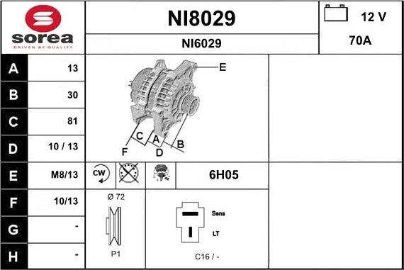 SNRA NI8029 - Alternator autospares.lv