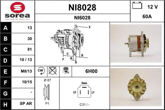 SNRA NI8028 - Alternator autospares.lv