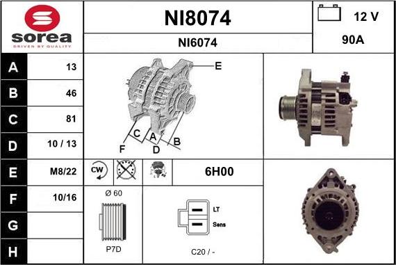 SNRA NI8074 - Alternator autospares.lv