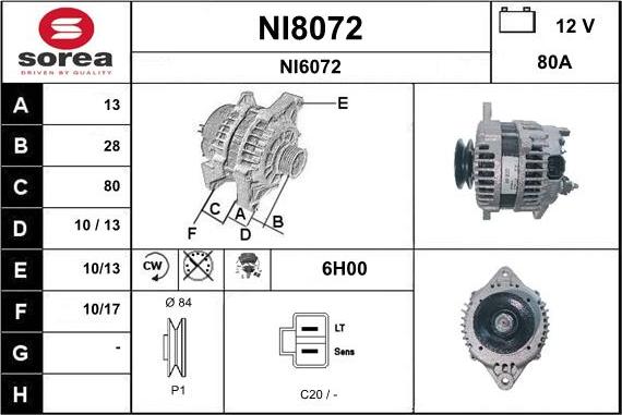 SNRA NI8072 - Alternator autospares.lv